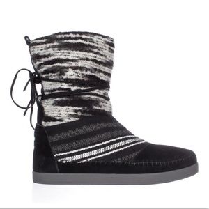 Womens Toms Nepal Multi Knit Cold Weather Comfort Boots - Black Suede Mix